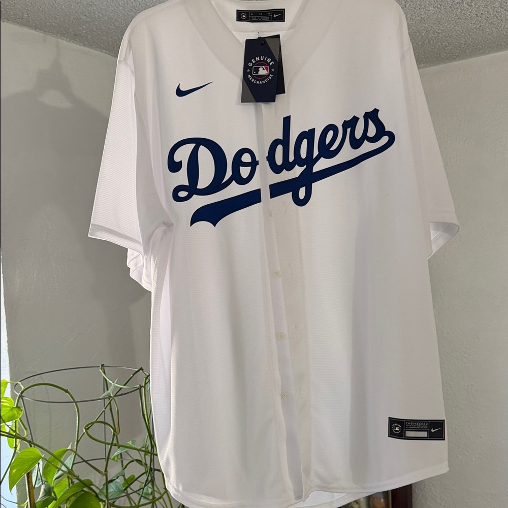 Nike White and Blue Dodgers Baseball Jersey